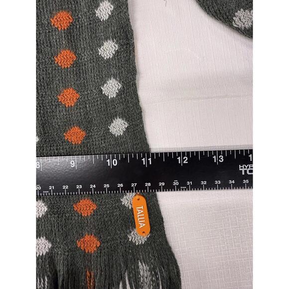 Tallia Scarf Mens Gray Green Polka Dot Fringe Knit Acrylic Orange Accents - Picture 5 of 6